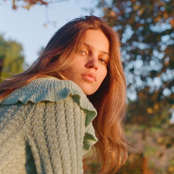 Free People Crochet Sweater Crazy In Love Knit Ruffle Sweater Mint Green Size XS - Picture 6 of 6